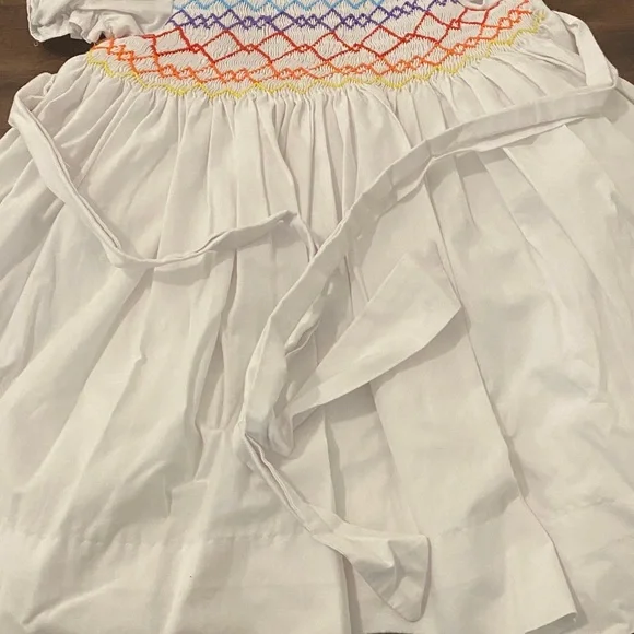 Little Louanne White Smocked Dress with Rainbow Smocking Size 3T - Picture 3 of 5